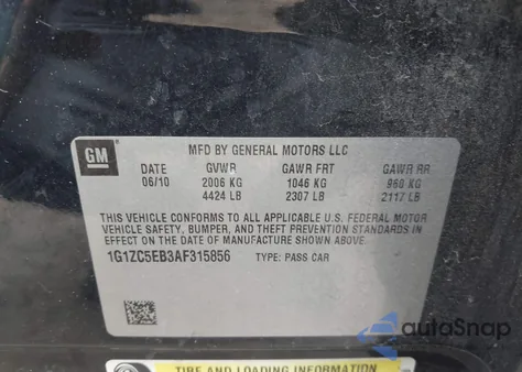 2010 Chevrolet Malibu Lt из США, поврежденный, VIN 1G1ZC5EB3AF315856